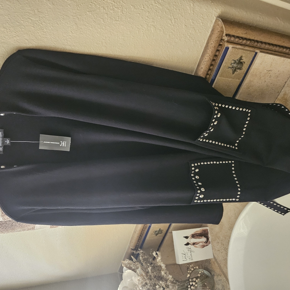 INC International Concepts Black Cardigan with Geometric Stitching - Picture 2 of 3